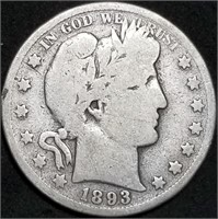 1893-S Barber Silver Half Dollar from Set, Key Dat