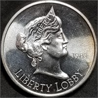 1 Troy Oz .999 Silver Round - 1983 Liberty Lobby