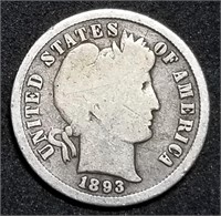 1893-S Barber Silver Dime from Set