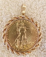 1927 1 OZ $20 GOLD COIN IN GOLD CLASP