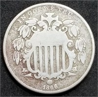 1866 Rays Shield Nickel, First Year