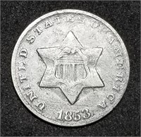 1853 US Silver Three Cent Piece