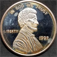 1 Troy Oz .999 Fine Silver 1992 Lincoln Cent