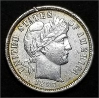 1897-P Barber Silver Dime from Set, High Grade
