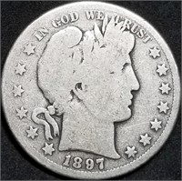 1897-S Barber Silver Half Dollar from Set, Key Dat