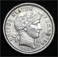 1898-P Barber Silver Dime from Set, High Grade