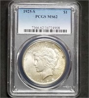 1925-S Peace Silver Dollar PCGS MS62 Slab