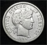 1898-S Barber Silver Dime from Set, Better Grade
