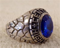 MAN'S STERLING CLASS RING W/BLUE STONE