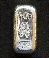 10-Gram .999 Silver Bar - Skull & Crossbones
