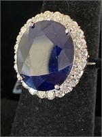 14K CUSTOM DIAMOND AND BLUE SAPPHIRE RING