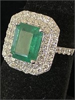 18K WHITE CUSTOM DIAMOND AND EMERALD RING