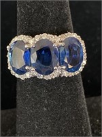 14K WHITE DIAMOND AND BLUE SAPPHIRE RING