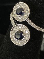 14K WHITE CUSTOM DIAMOND AND BLUE SAPPHIRE RING