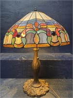 TIFFANY STYLE LEADED GLASS TALL LAMP