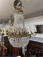 BRASS and CRYSTAL CHANDELIER