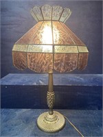 OLDER STAINED ETCHED GLASS TABLE LAMP