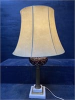 ANTIQUE RUBY CUT TO CLEAR AND MARBLE TABLE LAMP