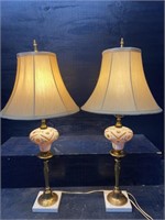 ANTIQUE BOHEMIAN AMBER CUT TO CLEAR TABLE LAMPS