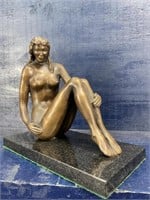 LARGE SIGNED NUDE BRONZE ON MARBLE