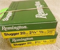 (2) 5 RD BOXES OF REMINGTON SLUGGER 20 GA HOLLOW..