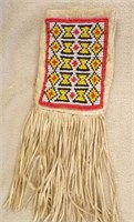 LEATHER PIPE BAG W/FRINGE & BEADING