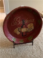 LARGE ROUND PAPER MACHE WINE THEMED TRAY