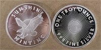 (2) One Ounce Silver Rounds: Sunshine Mint #7