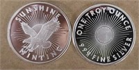 (2) One Ounce Silver Rounds: Sunshine Mint #10