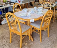 Tile top dining set w/pop-up leaf &4 padded chairs