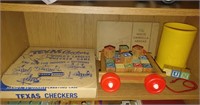 Vintage blocks/wagon - Texas Checkers game
