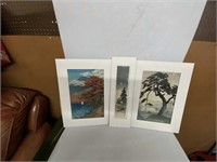 3 MATTED TREE PRINTS