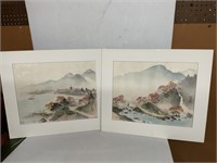 2 MATTED MOUNTAIN AND WATER PRINTS