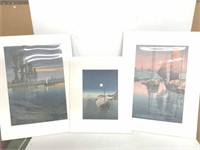 3 MATTED BOAT AND WATER PRINTS