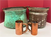 Two Copper Pots & Two Copper Mugs