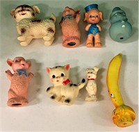 Eight Vintage Rubber Squeaky Toys