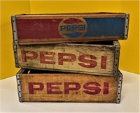 Three Different Vintage Pepsi Crates