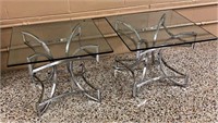 Pair of MCM Square Chrome & Glass Tables