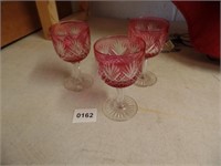 3 Cranberry Red Small Glasses