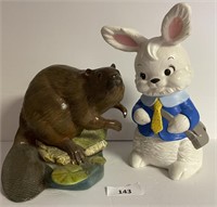 Ceramic Beaver & Bunny Bank