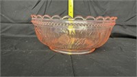 Pink glass bowl with bird pattern
