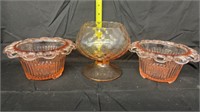 3 pink glass dishes