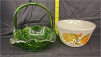 Green glass basket Capri stoneware