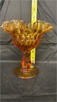 Amber glass ruffle stemmed dish