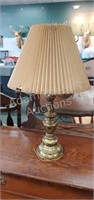 Vintage 30 in brass table lamp, shade has damage