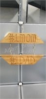 Custom made wooden #1 Mom and #1 Dad hanging