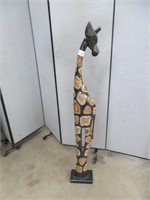 APPROX 5' HIGH WOODEN GIRAFFE STATUE (CRACKED)