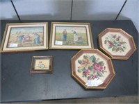 5 FRAMED EMBROIDERIES