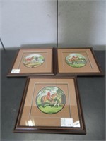 SET OF 3 FRAMED EMBROIDERIES OF HORSES