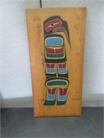 WOODEN FIRST NATIONS PLAQUE SIGNED BEN HOUSTIE